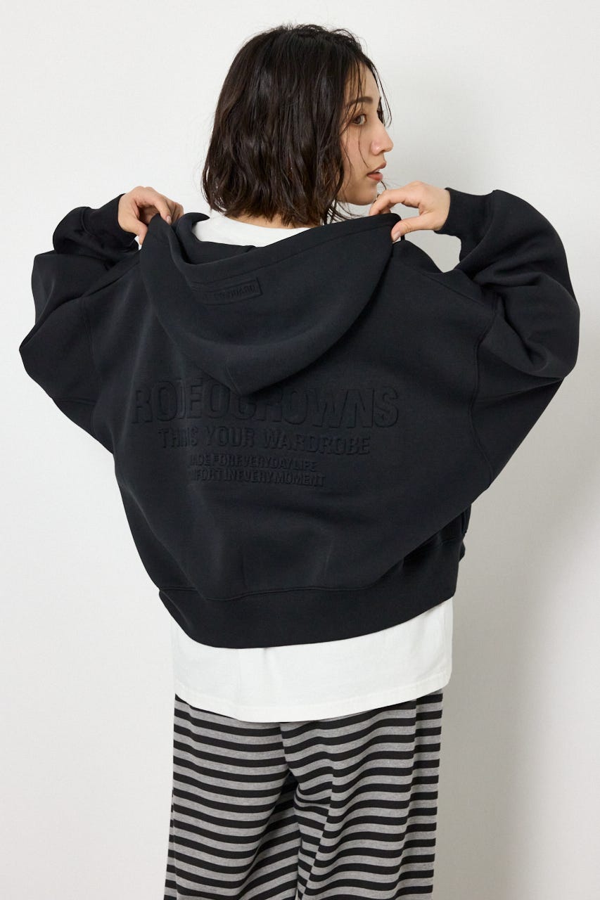 エンボス W-ZIP ショート パーカー BLK FREE
