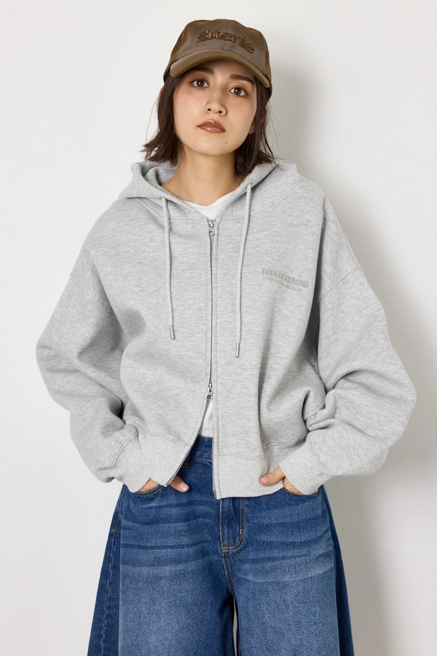 エンボス W-ZIP ショート パーカー L/T.GRY FREE