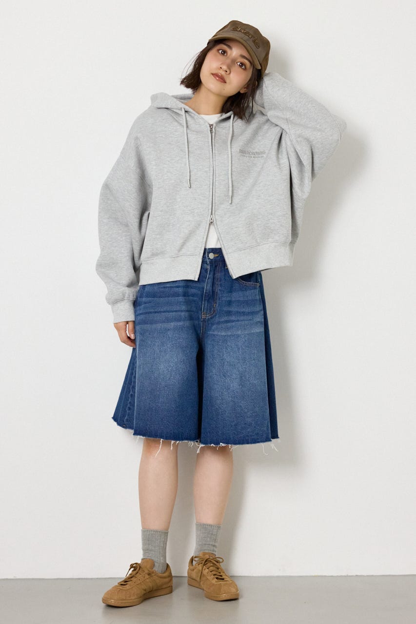エンボス W-ZIP ショート パーカー L/T.GRY FREE