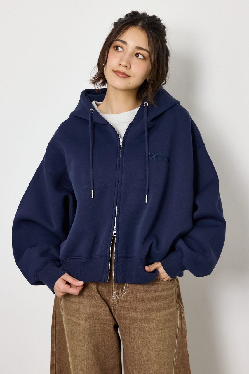 エンボス W-ZIP ショート パーカー NVY FREE
