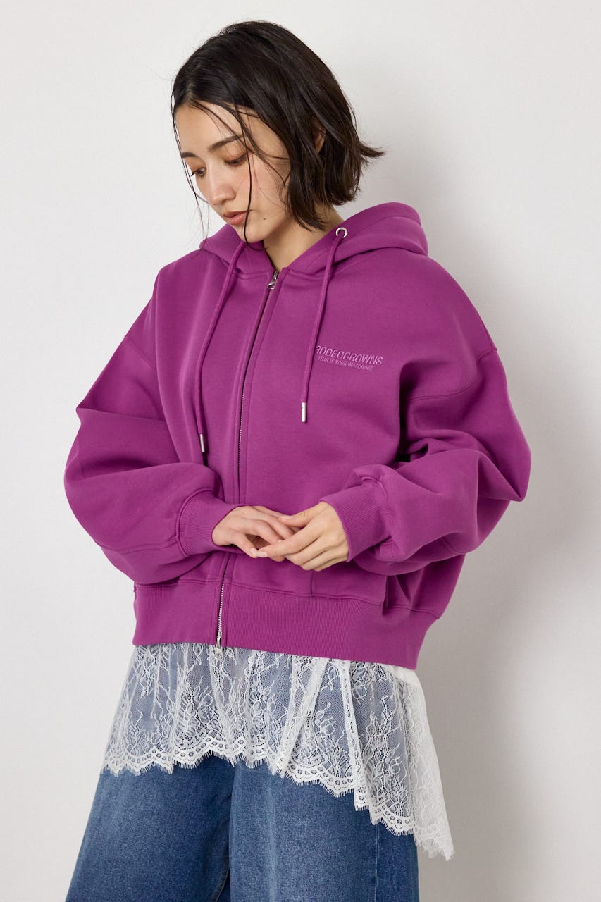 エンボス W-ZIP ショート パーカー PUR FREE
