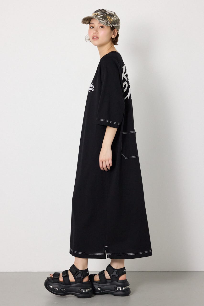 【接触冷感付き】ラグランステッチワンピース BLK FREE