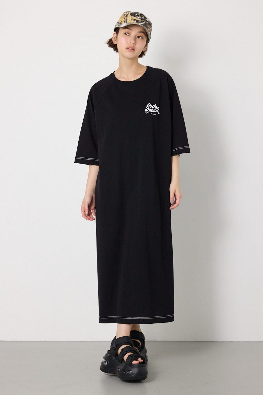【接触冷感付き】ラグランステッチワンピース BLK FREE