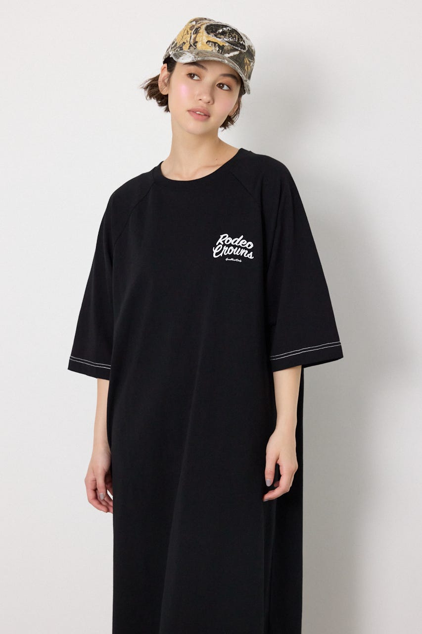 【接触冷感付き】ラグランステッチワンピース BLK FREE