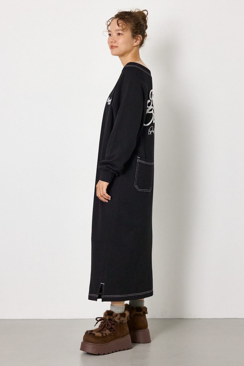 ラグランカラーステッチオフショルワンピース BLK FREE