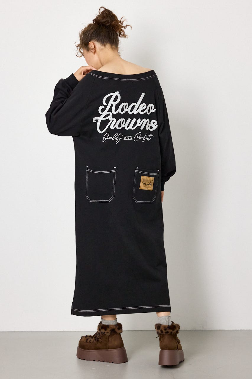 ラグランカラーステッチオフショルワンピース BLK FREE