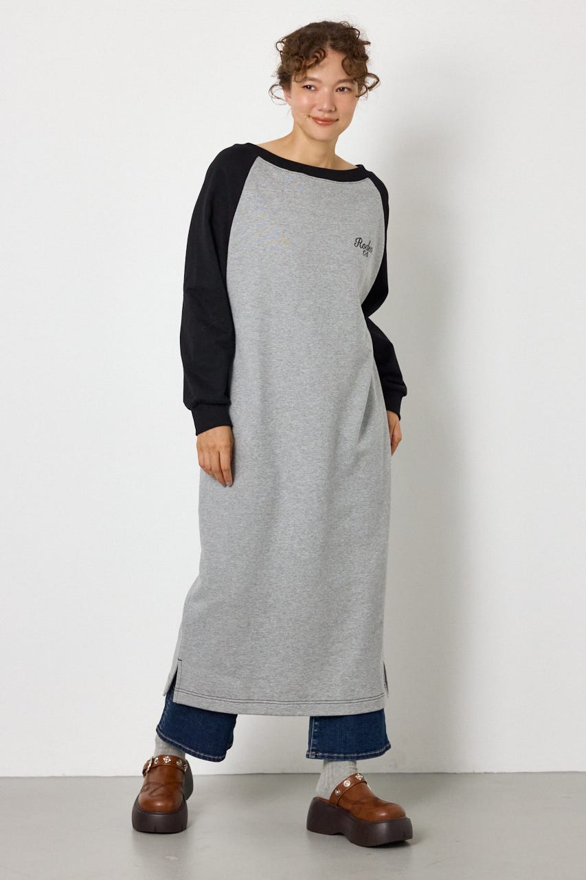 ラグランカラーステッチオフショルワンピース T.GRY FREE