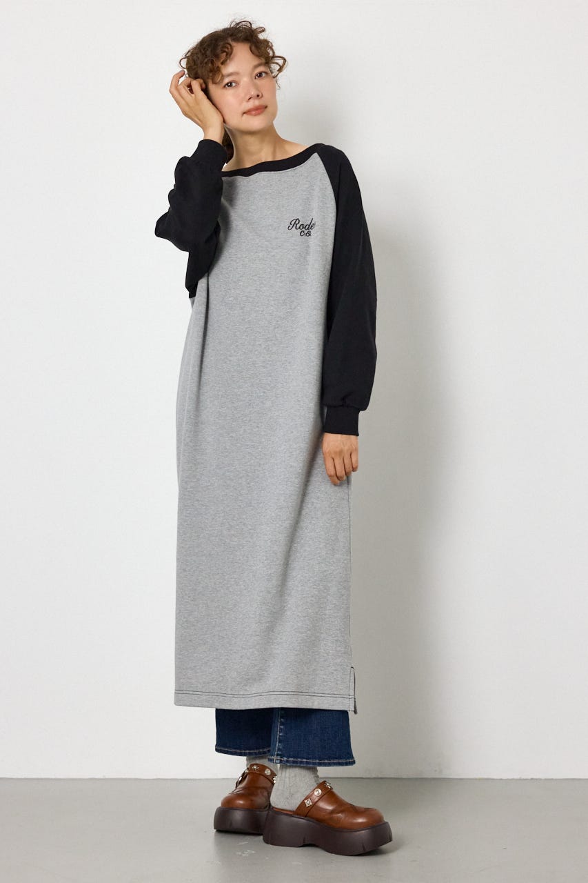 ラグランカラーステッチオフショルワンピース T.GRY FREE