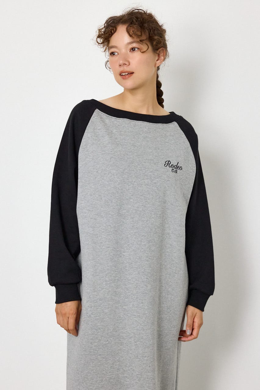 ラグランカラーステッチオフショルワンピース T.GRY FREE