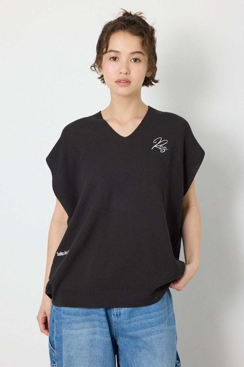バイカラードルマンニットトップス BLK FREE