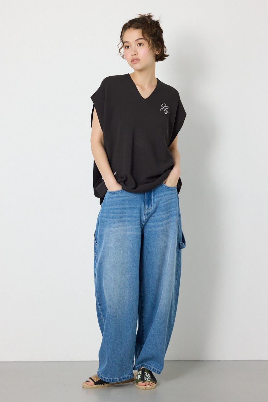 バイカラードルマンニットトップス BLK FREE