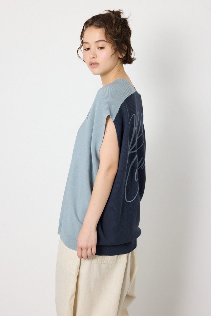 バイカラードルマンニットトップス L/BLU FREE
