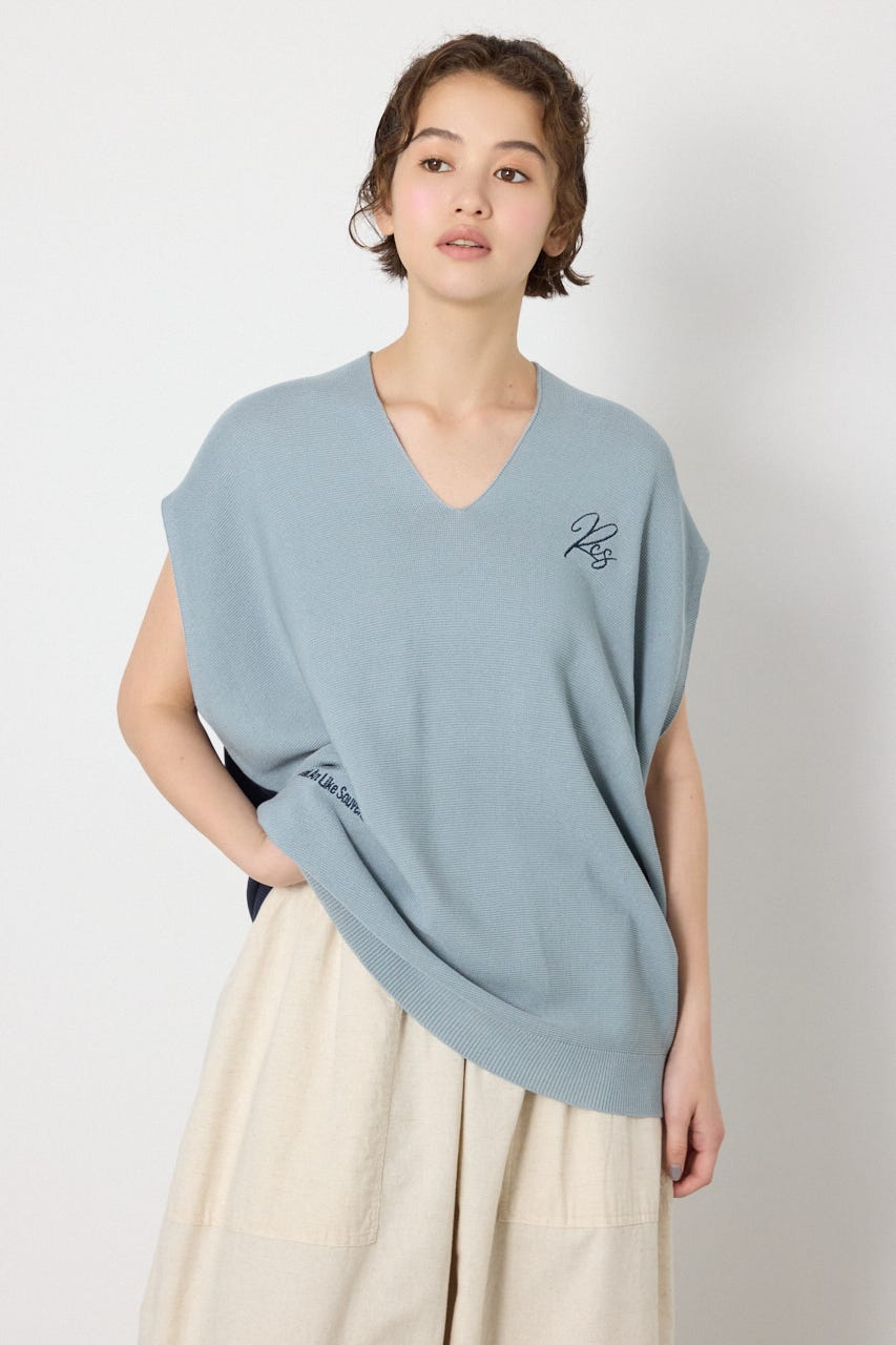 バイカラードルマンニットトップス L/BLU FREE