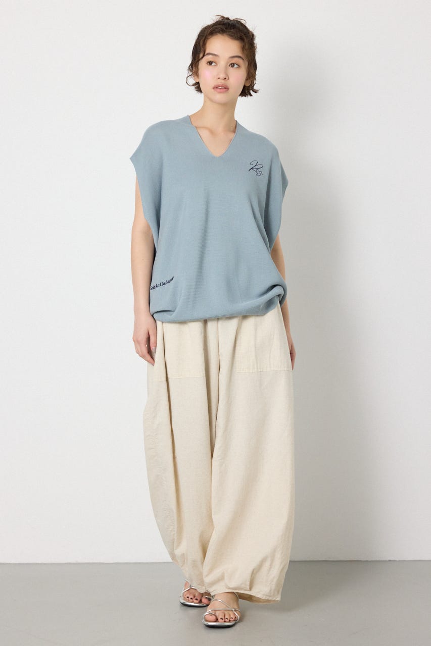 バイカラードルマンニットトップス L/BLU FREE