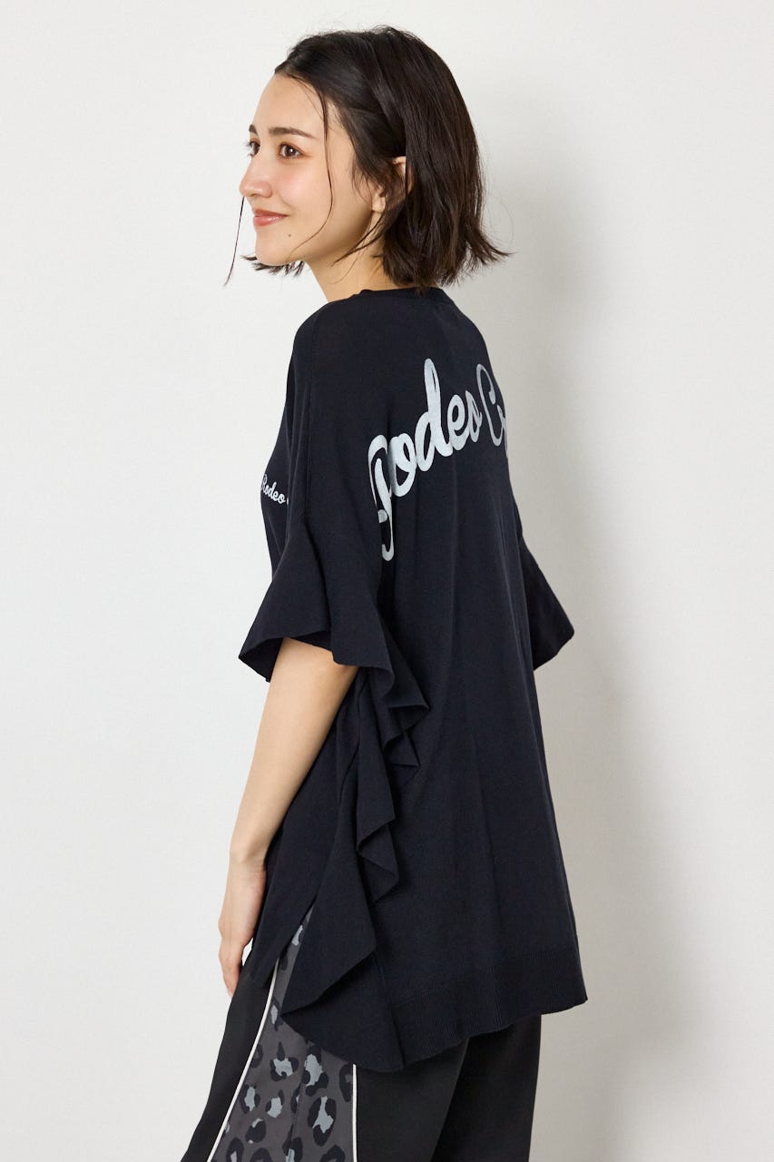 袖フリルニットトップス BLK FREE