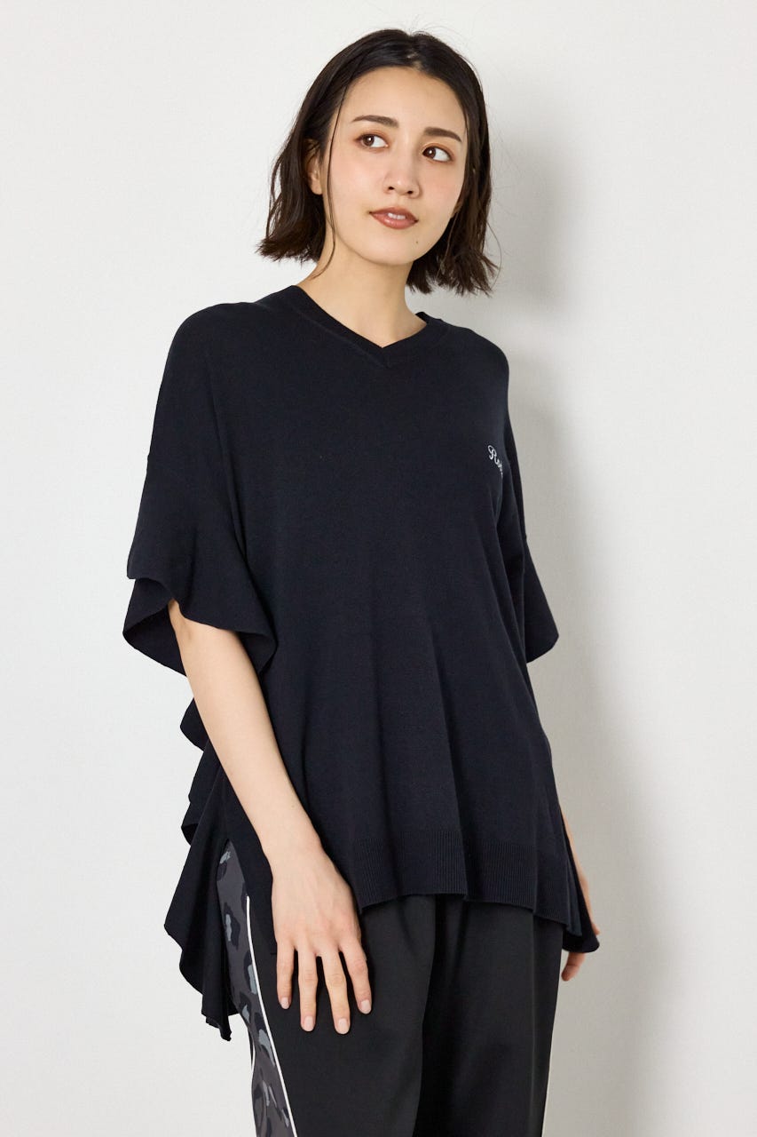 袖フリルニットトップス BLK FREE