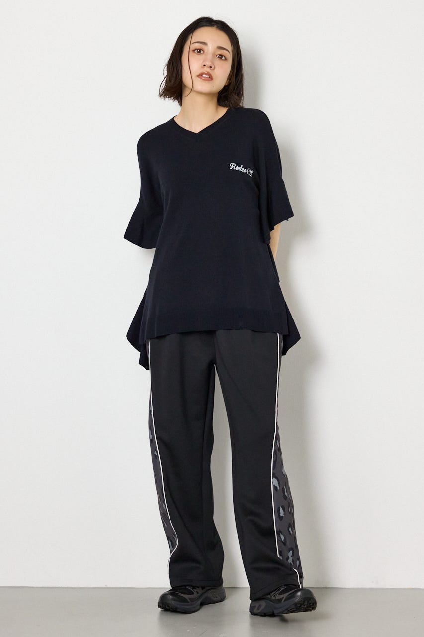 袖フリルニットトップス BLK FREE