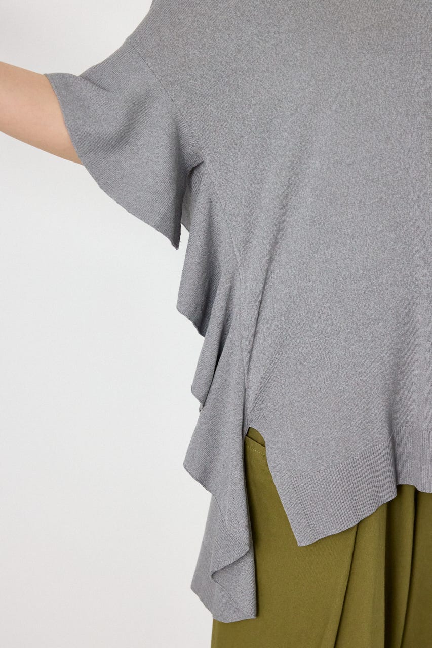 袖フリルニットトップス T.GRY FREE