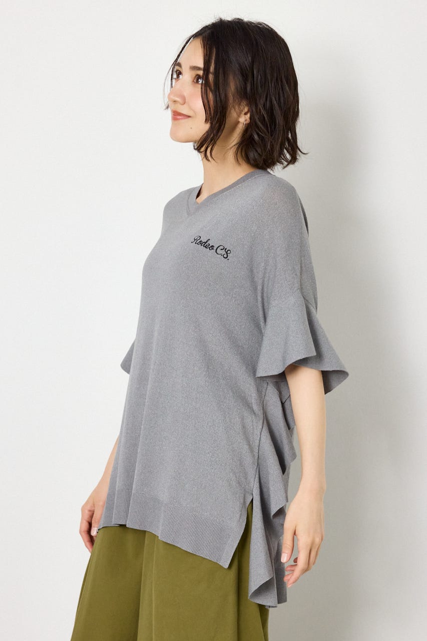 袖フリルニットトップス T.GRY FREE