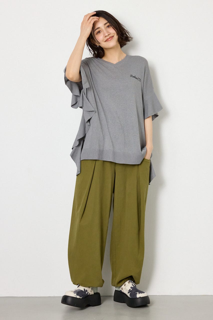 袖フリルニットトップス T.GRY FREE