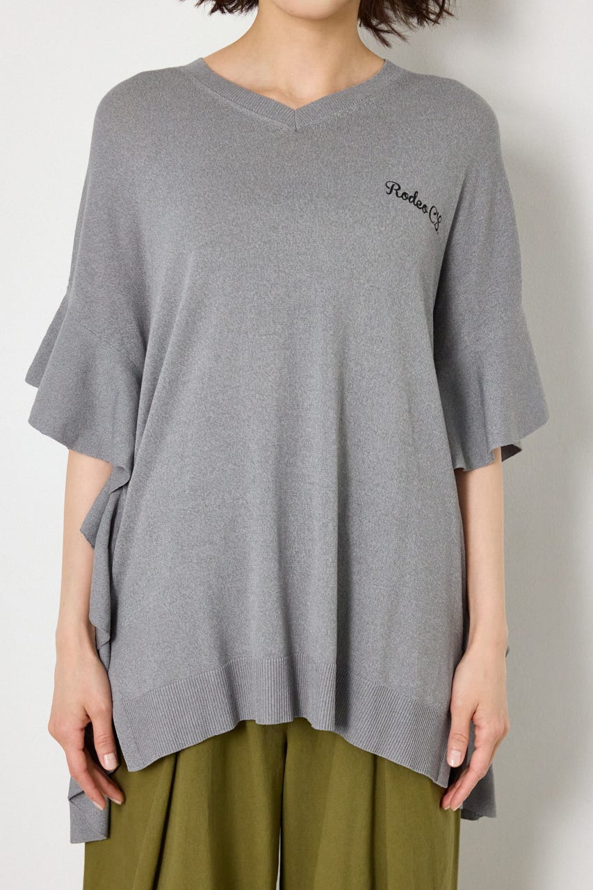 袖フリルニットトップス T.GRY FREE