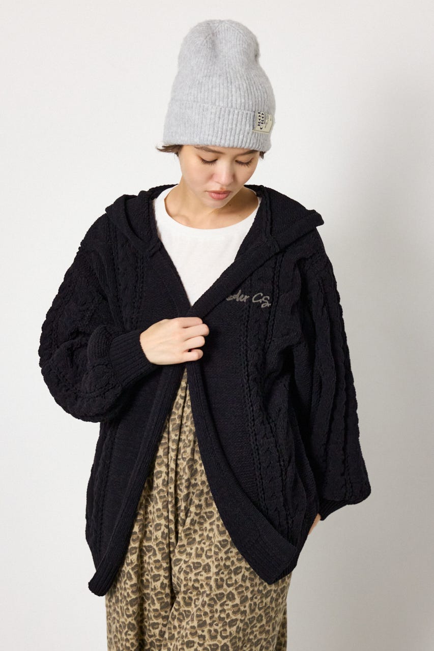モールニットロゴトッパーカーディガン BLK FREE