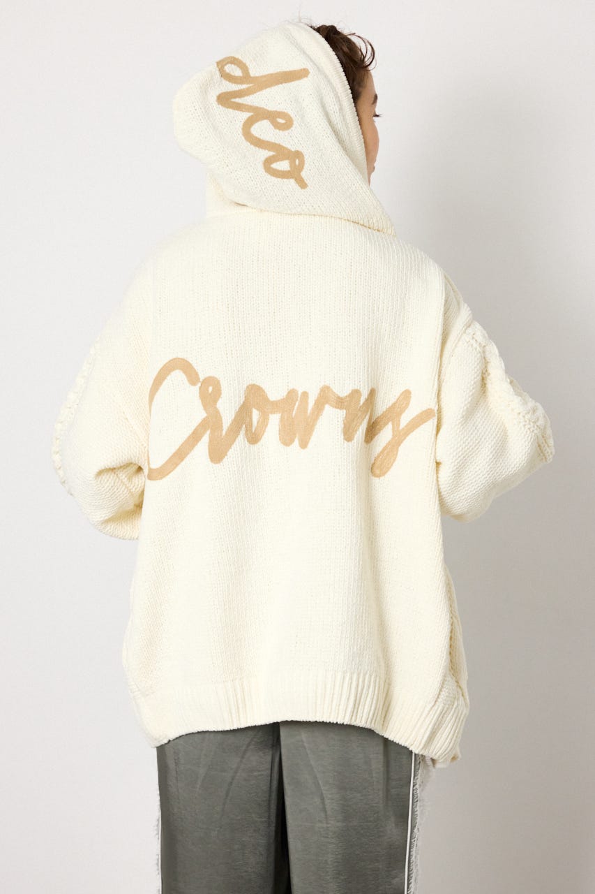 モールニットロゴトッパーカーディガン O/WHT FREE