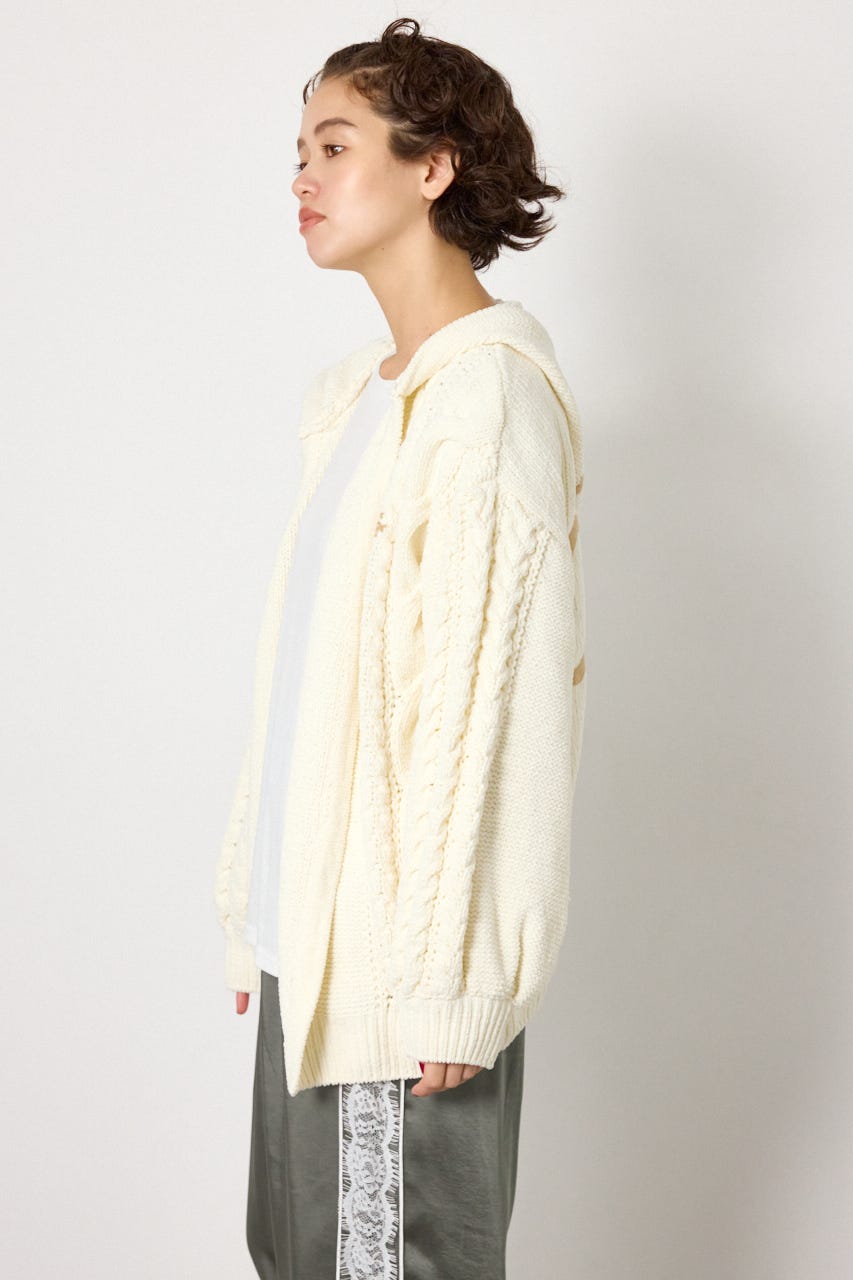 モールニットロゴトッパーカーディガン O/WHT FREE