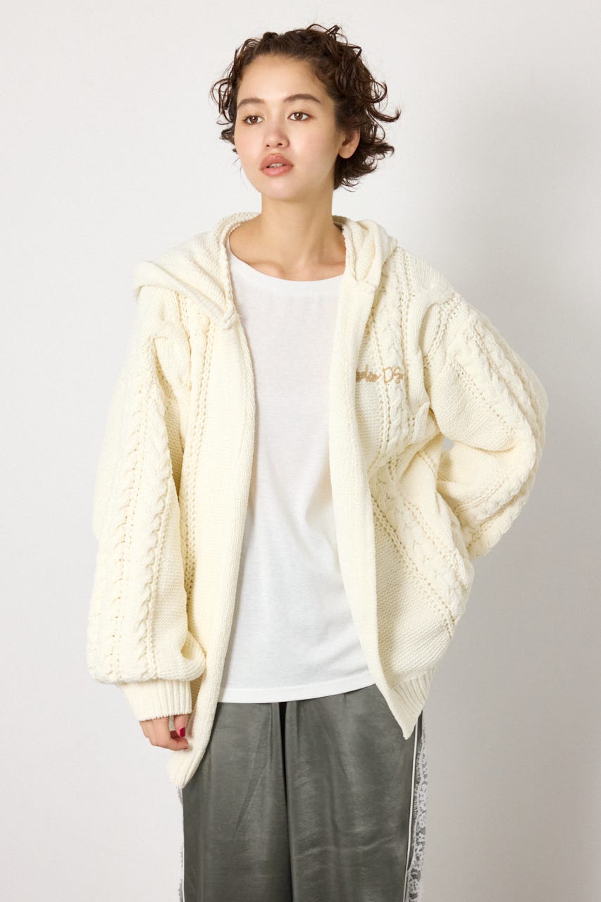 モールニットロゴトッパーカーディガン O/WHT FREE