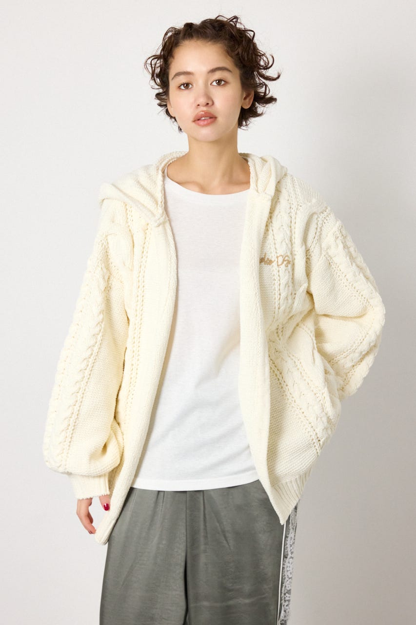 モールニットロゴトッパーカーディガン O/WHT FREE