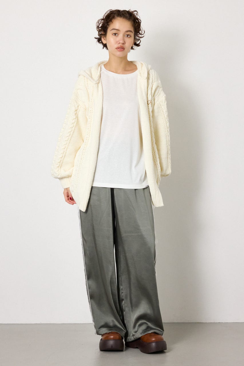 モールニットロゴトッパーカーディガン O/WHT FREE