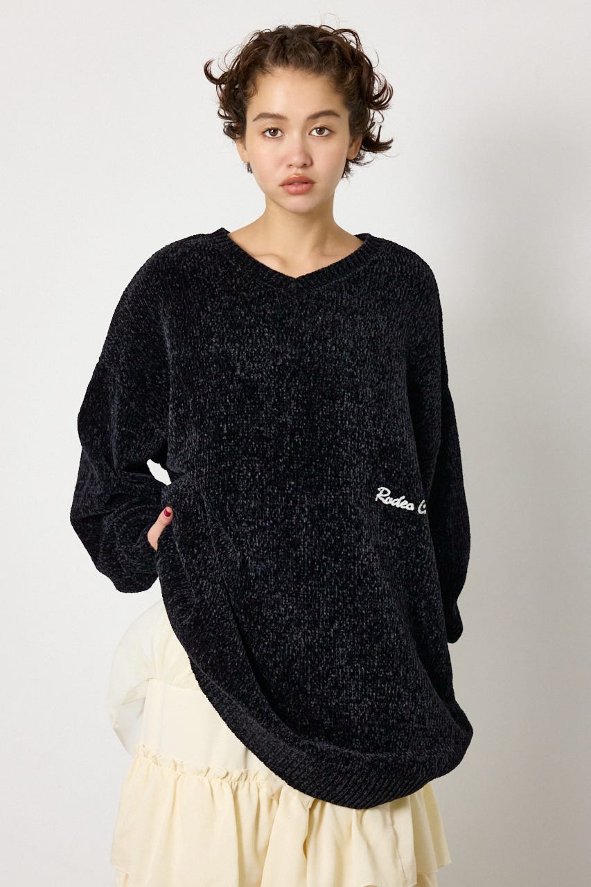 モールニットスクリプトロゴワンピース BLK FREE