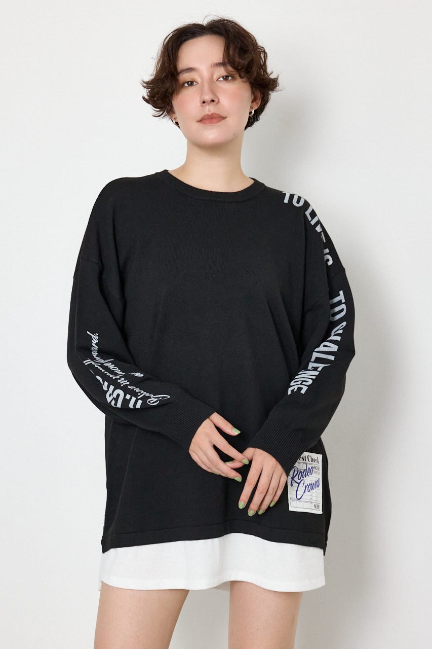 フェイクレイヤードニットワンピース BLK FREE