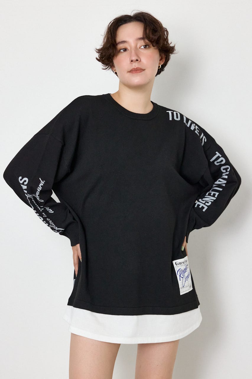 フェイクレイヤードニットワンピース BLK FREE