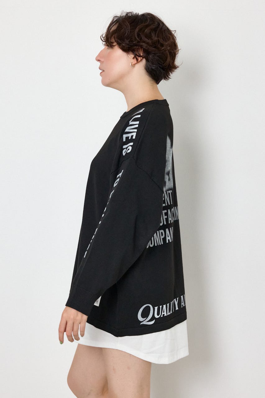 フェイクレイヤードニットワンピース BLK FREE