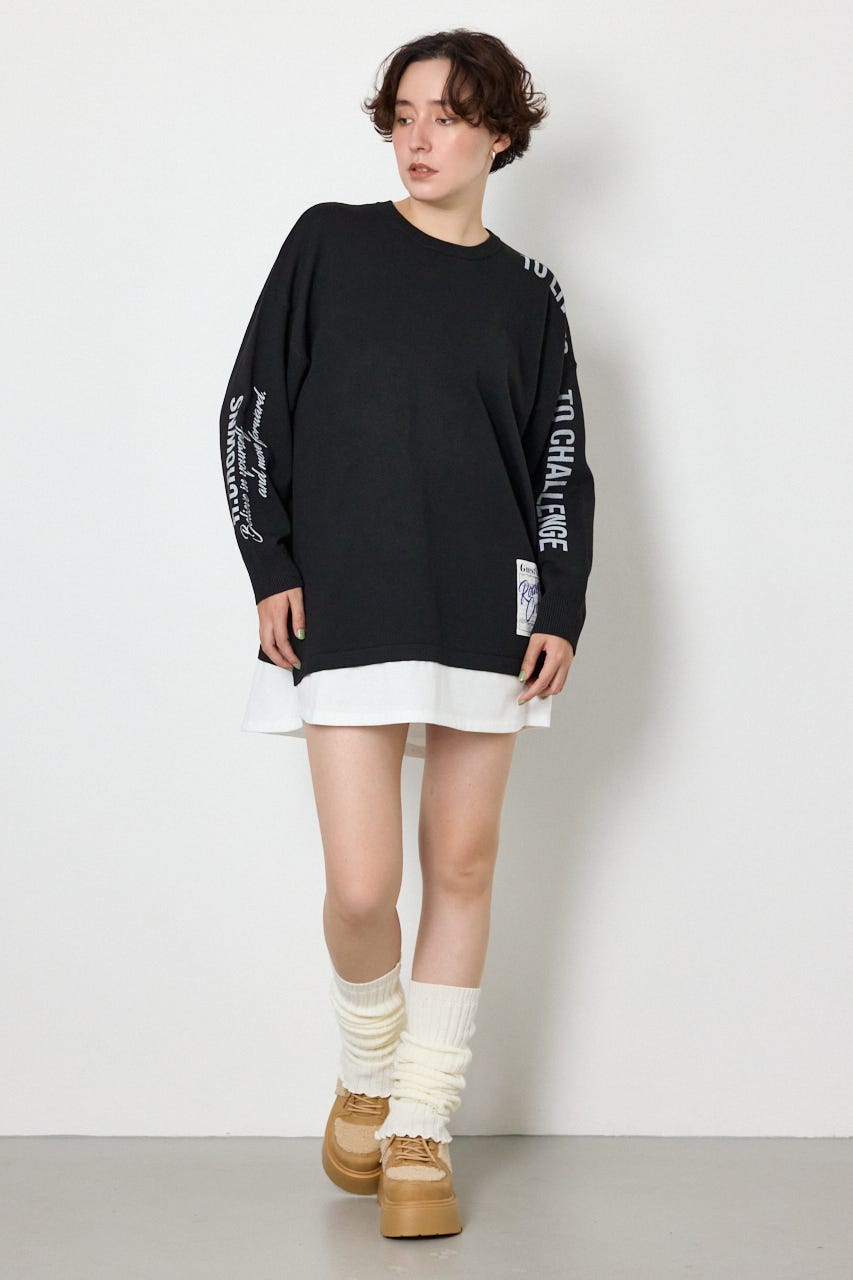 フェイクレイヤードニットワンピース BLK FREE