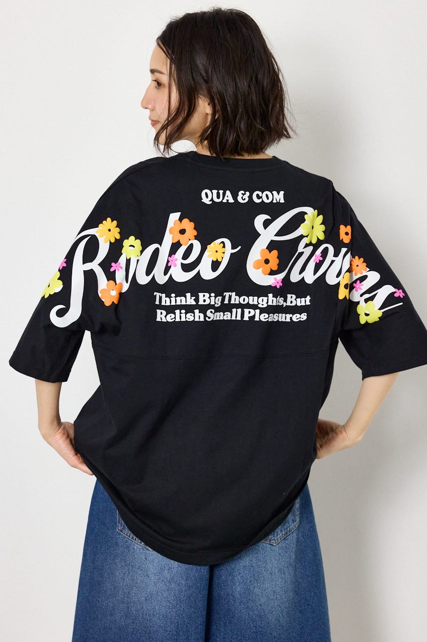 フラワースクリプトロゴ5分袖Tシャツ BLK FREE