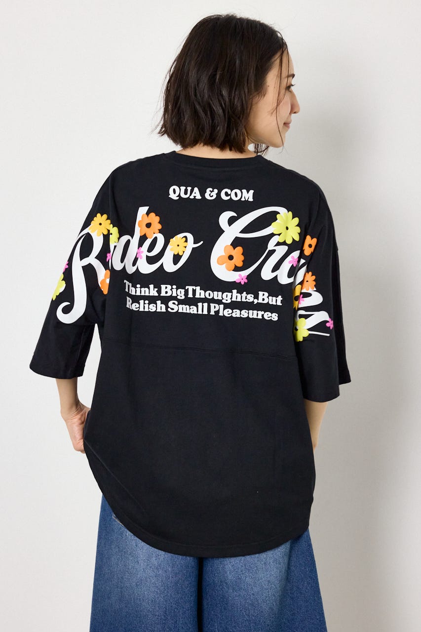 フラワースクリプトロゴ5分袖Tシャツ BLK FREE