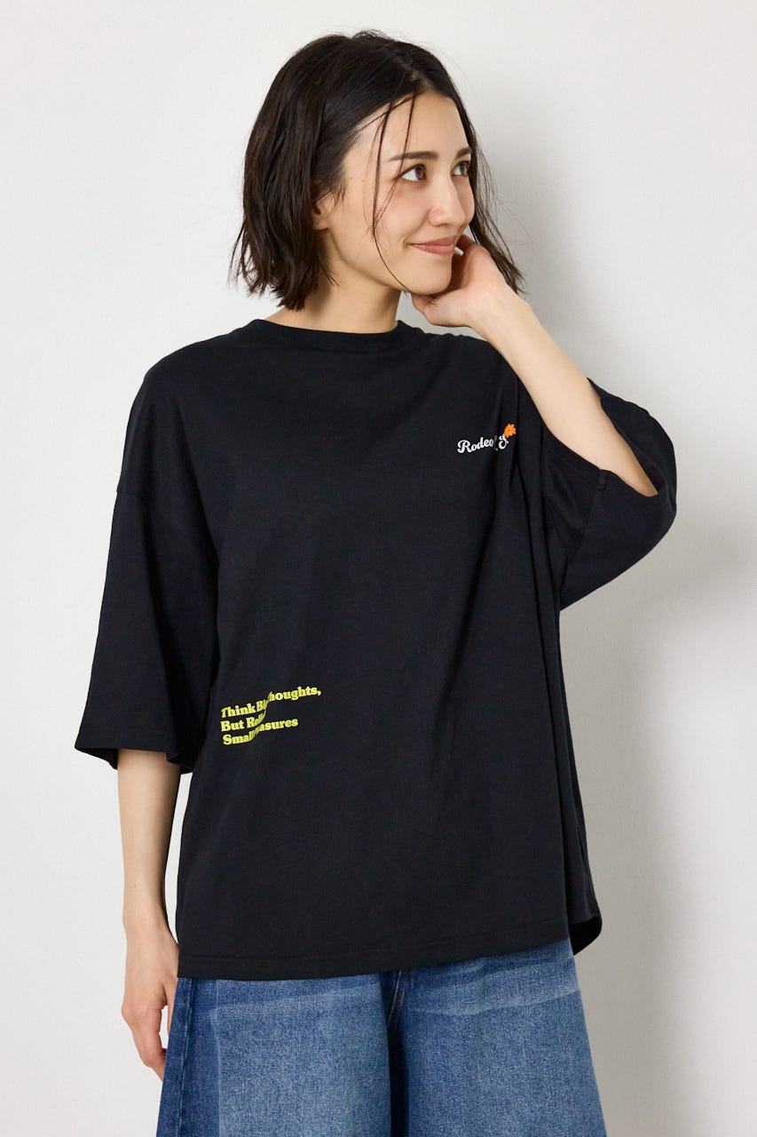 フラワースクリプトロゴ5分袖Tシャツ BLK FREE