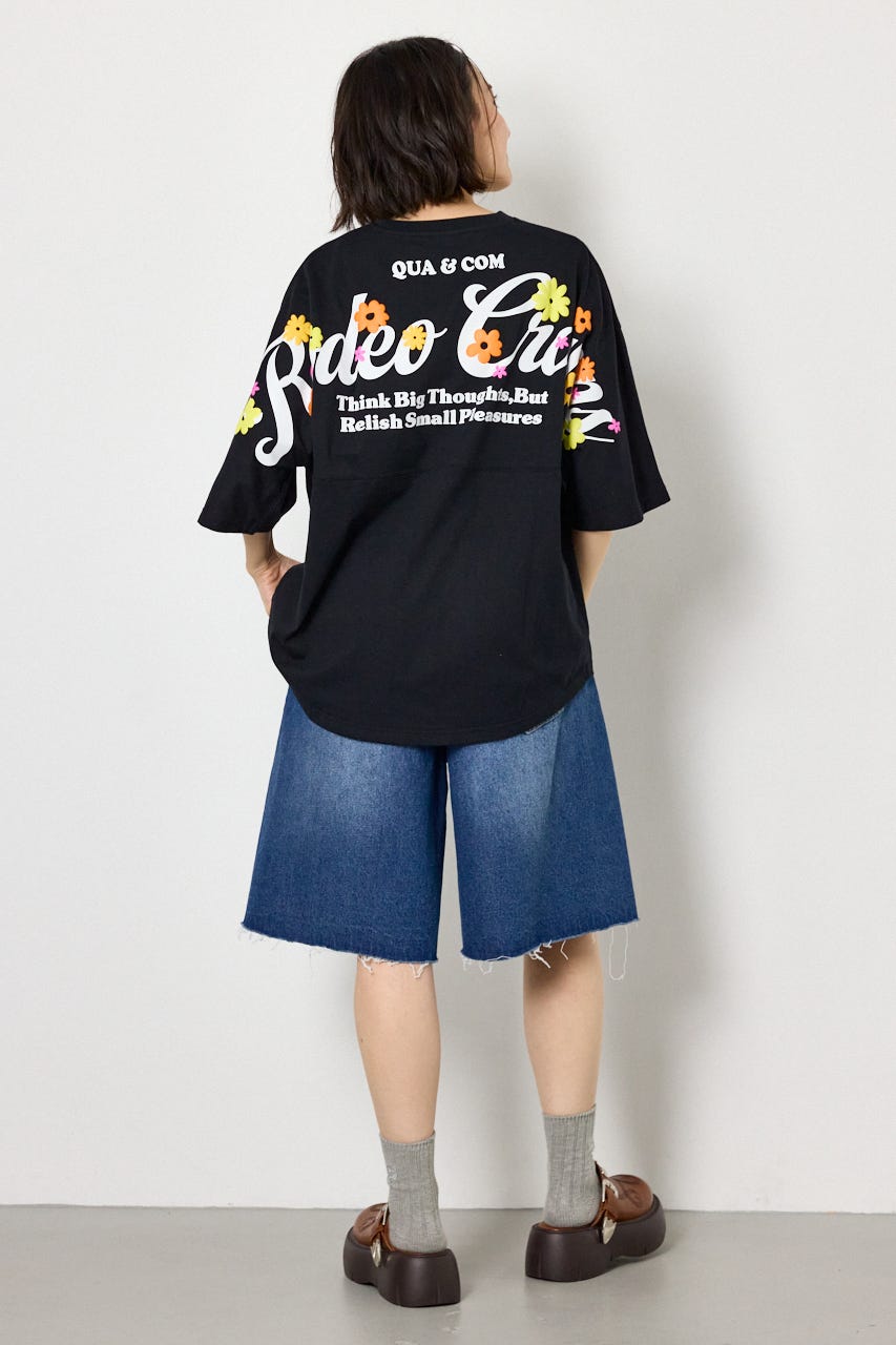 フラワースクリプトロゴ5分袖Tシャツ BLK FREE