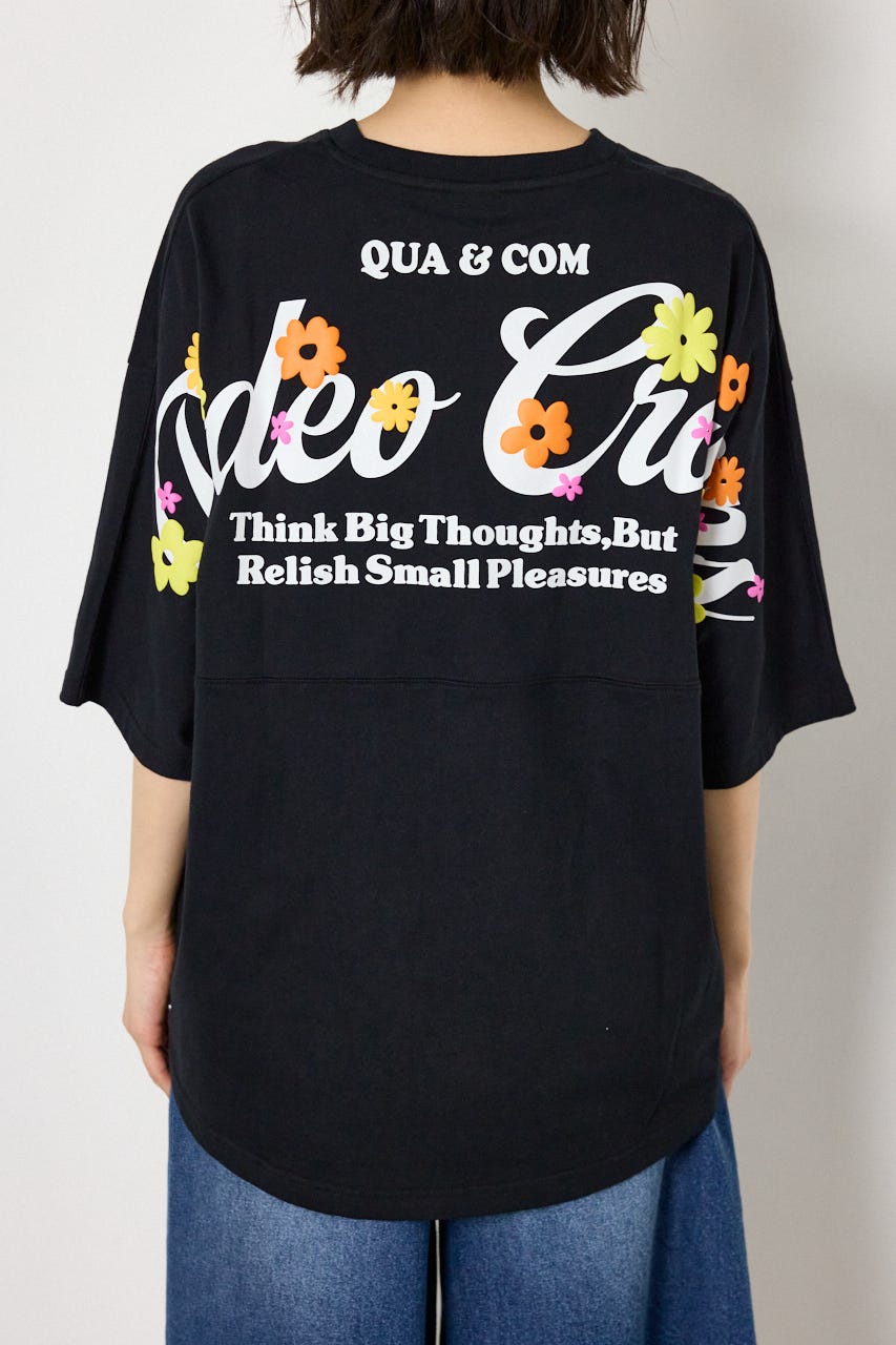 フラワースクリプトロゴ5分袖Tシャツ BLK FREE