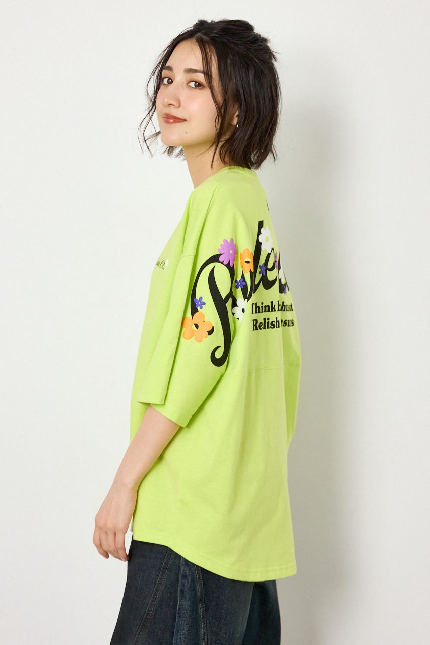 フラワースクリプトロゴ5分袖Tシャツ LIME FREE