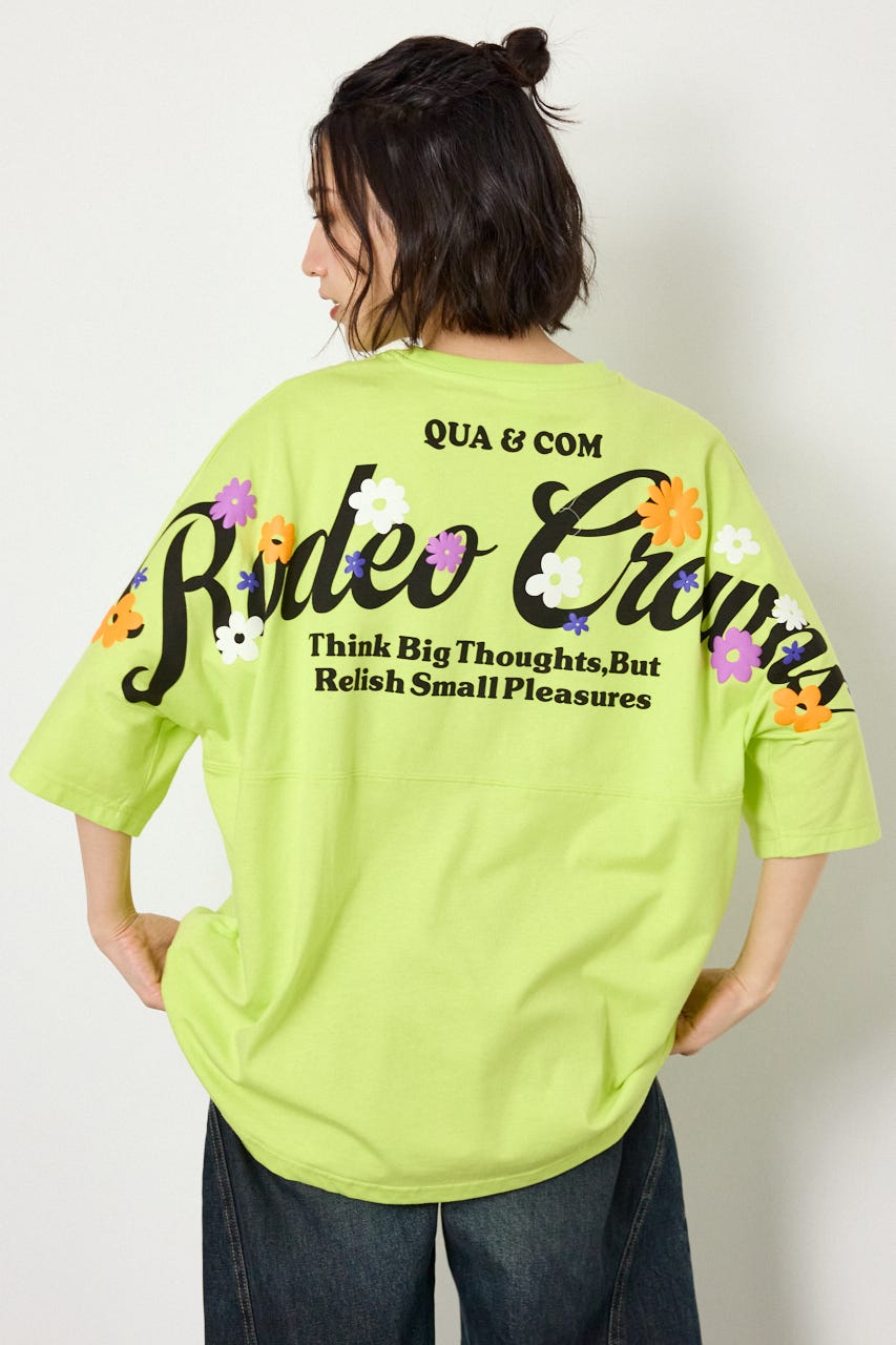 フラワースクリプトロゴ5分袖Tシャツ LIME FREE
