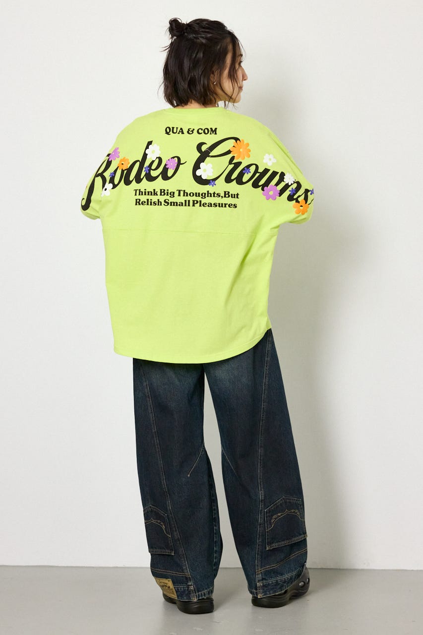 フラワースクリプトロゴ5分袖Tシャツ LIME FREE
