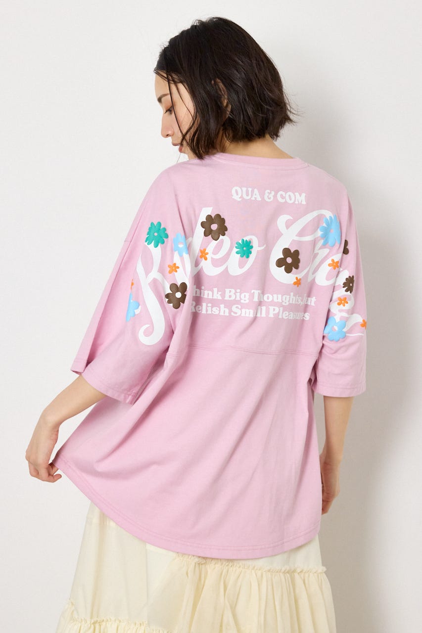 フラワースクリプトロゴ5分袖Tシャツ L/PNK FREE