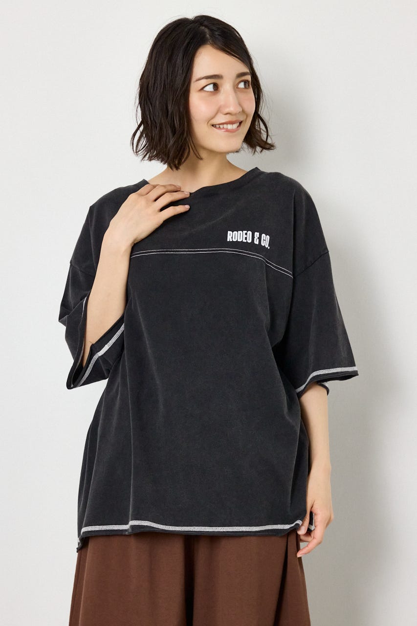 ヴィンテージライクステッチ5分袖Tシャツ BLK FREE