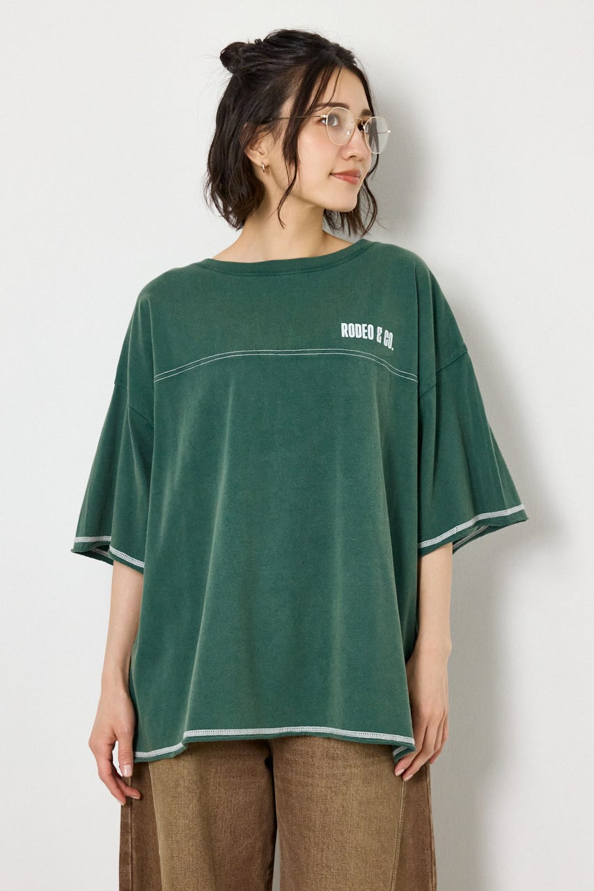 ヴィンテージライクステッチ5分袖Tシャツ D/GRN FREE