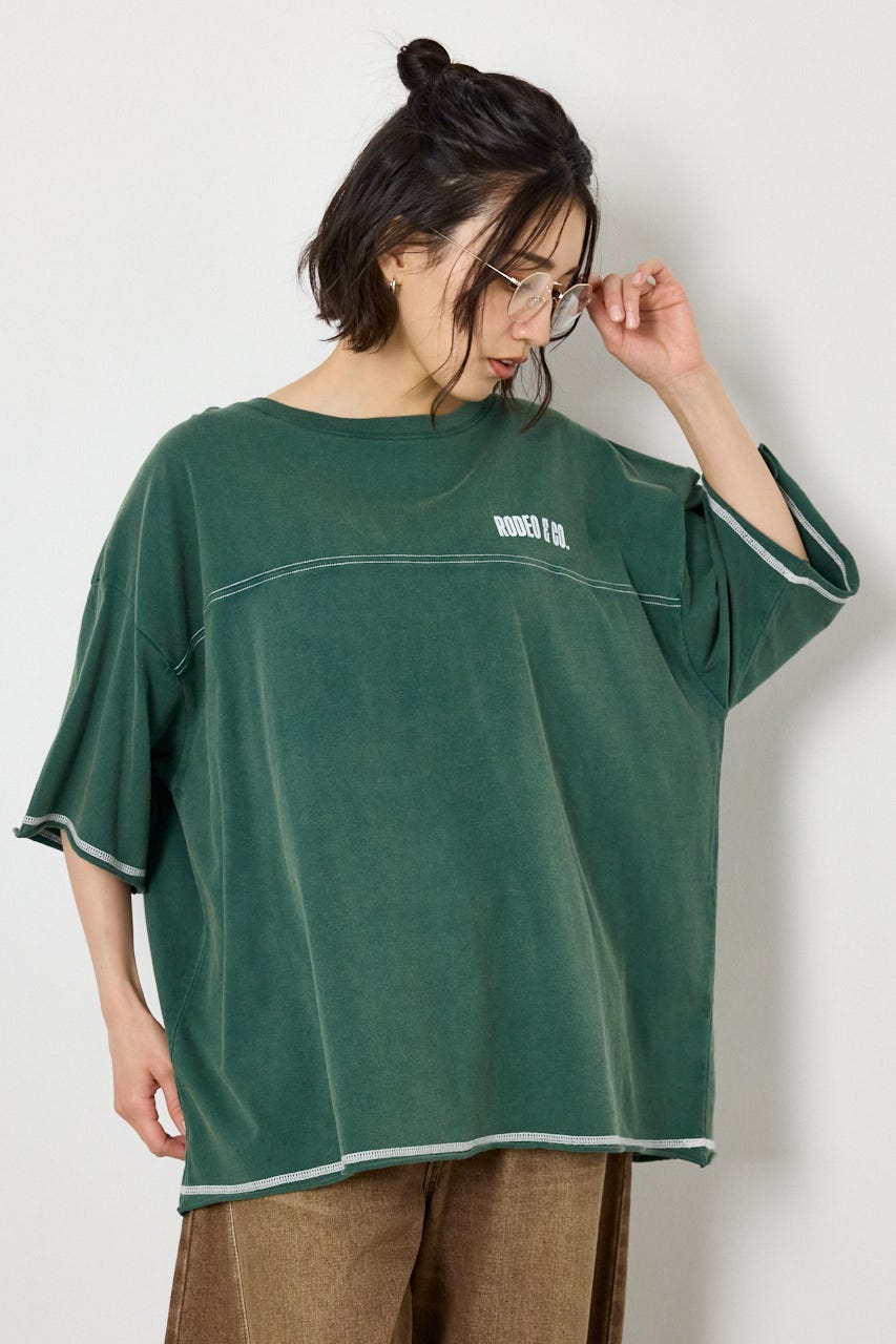 ヴィンテージライクステッチ5分袖Tシャツ D/GRN FREE