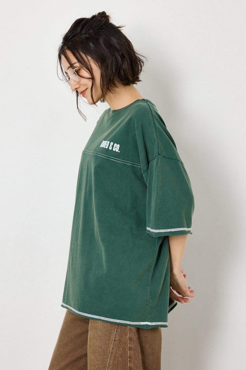 ヴィンテージライクステッチ5分袖Tシャツ D/GRN FREE