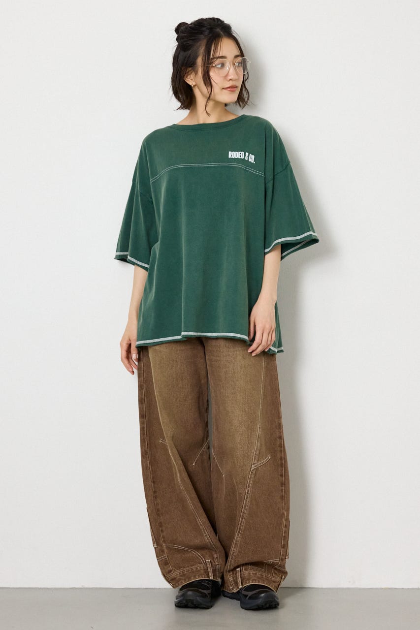 ヴィンテージライクステッチ5分袖Tシャツ D/GRN FREE